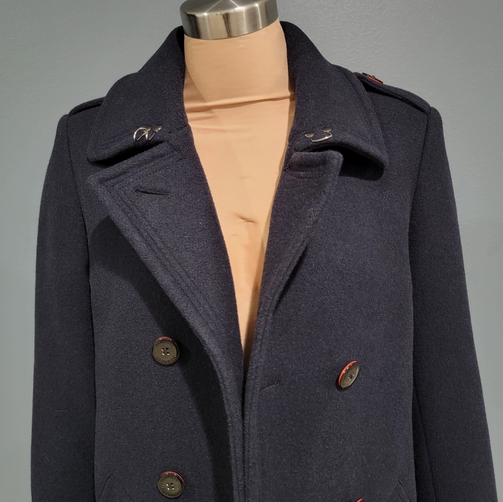 Katherine Hamnett navy blue wool blend pea coat 8 - Picture 3 of 11